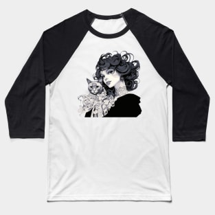 Woman and tabby cat (black and white) Baseball T-Shirt